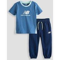 New Balance Kids Boys Contrast Panel Tee & French Terry Jogger Set - Blue