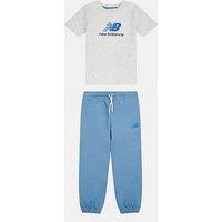 New Balance Kids Boys Colorblock Jersey Tee & French Terry Jogger Set - White/Blue