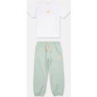 New Balance Younger Girls Floral Logo Tee And Jogger Set - Green