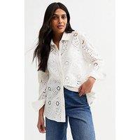 New Look Daisy Broderie Long Sleeve Shirt - White