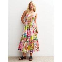 New Look White Fruit Print Scalloped Strap Midi Dress