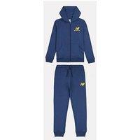 New Balance Junior Boys French Terry Stacked Logo Zip Thru Hoodie & Jogger Set - Navy