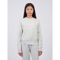 New Balance Junior Girls Stacked Logo Crew - Grey