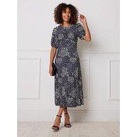 M&Co Spot Print Midi Dress - Blue