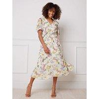 M&Co Floral Mesh Wrap Dress - Ivory