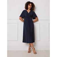 M&Co Short Sleeve Twist Dress - Blue