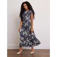 M&Co Petite Spot Twist Midi Dress - Blue