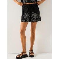 Jdy Eliza Embroidery High Waist Shorts - Black