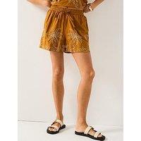 Jdy Eliza Embroidery High Waist Shorts - Brown