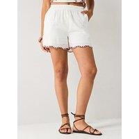 Jdy Palma High Waist Embroidery Woven Shorts - White