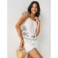 Jdy Palma Short Sleeve Embroidery Woven Top - White