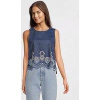 Jdy Margot Sleeveless Woven Embroidery Top - Blue
