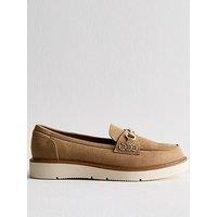 New Look Wide Fit Camel Faux Suede Snaffle Detail Loafers
