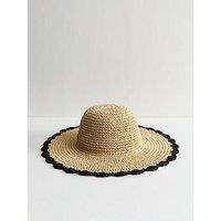 New Look Stone Scalloped Edge Straw Hat