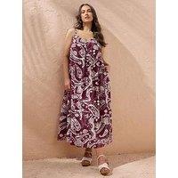 Evans Linen Pleat Swing Dress - Red