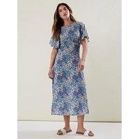 Long Tall Sally Tall Blue Ditsy Floral Flutter Sleeve Tea Dress