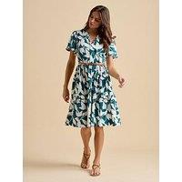 Brakeburn Woodland Leaves Knee Length Dress - Navy