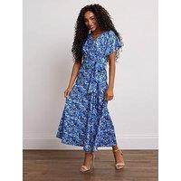 M&Co Petite Floral Side Twist Dress - Blue