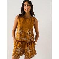 Jdy Embroidered Woven Top - Mustard