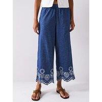Jdy Margot High Waist Embroidery Ankle Pant - Blue