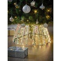 Festive 58 Cm Pre Lit Silver Iridescent Christmas Tree Skirt
