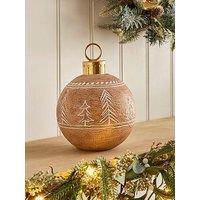 Festive 19 Cm Woodgrain Tabletop Bauble Christmas Decoration