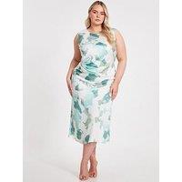 Quiz Curve Satin Marble Print Midaxi Dress