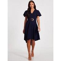 Quiz Navy Dip Hem Dress