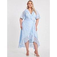 Quiz Curve Pale Blue Jacquard Frill Midaxi Dress