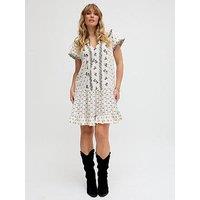 Raffya Jemilla Split Neck Jacquard Mini Dress In White