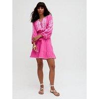 Raffya Sophia Tiered Ruffle Embroidered Mini Dress In Pink