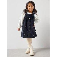 Mini V By Very Girls Sweat And Embroidered Cord Pinny Set - Navy