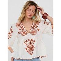 Raffya Aubrey V-Neck Embroidered Blouse - White