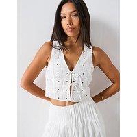 Mango Embroidered Cotton Waistcoat With Bows - White