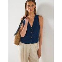 Mango Denim Effect Lyocell Waistcoat - Blue