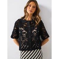 Mango Short Sleeved Crochet Cardigan - Black