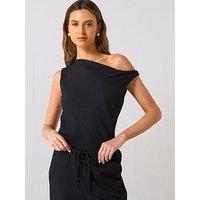 Mango Asymmetrical Draped Strap Top - Black