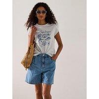 Mango Printed Cotton Blend T-Shirt - Blue