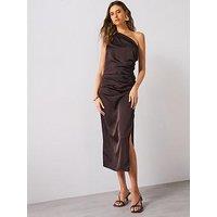 Mango Asymmetrical Satin Dress - Brown