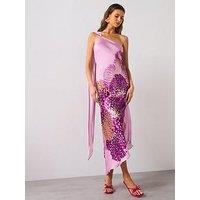 Mango Satin Scarf Dress With Maxi Flower Print - Light Purple