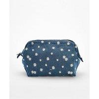 Mango Denim Toiletry Bag Embroidered With Flowers - Blue