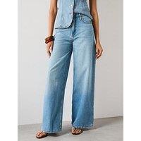 Mango High Rise Wide Leg Jeans - Blue