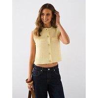 Mango Knitted Cardigan With Jewel Button - Light Yellow