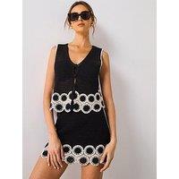 Mango Circular Print Crochet Vest - Black
