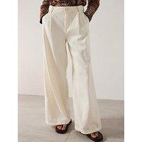 Mango Wide Leg Pleated Jeans - Cream