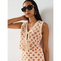 Mango Crochet Top With Ties - Orange