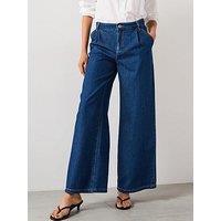 Mango Wide Leg Pleated Jeans - Dark Blue