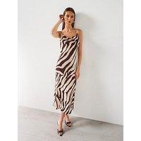 Mango Animal Print Draped Neckline Dress - Brown