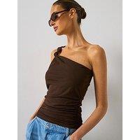 Mango Asymmetric Top With Knot Detail - Brown