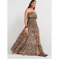 Mango Leopard Print Maxi Dress - Brown